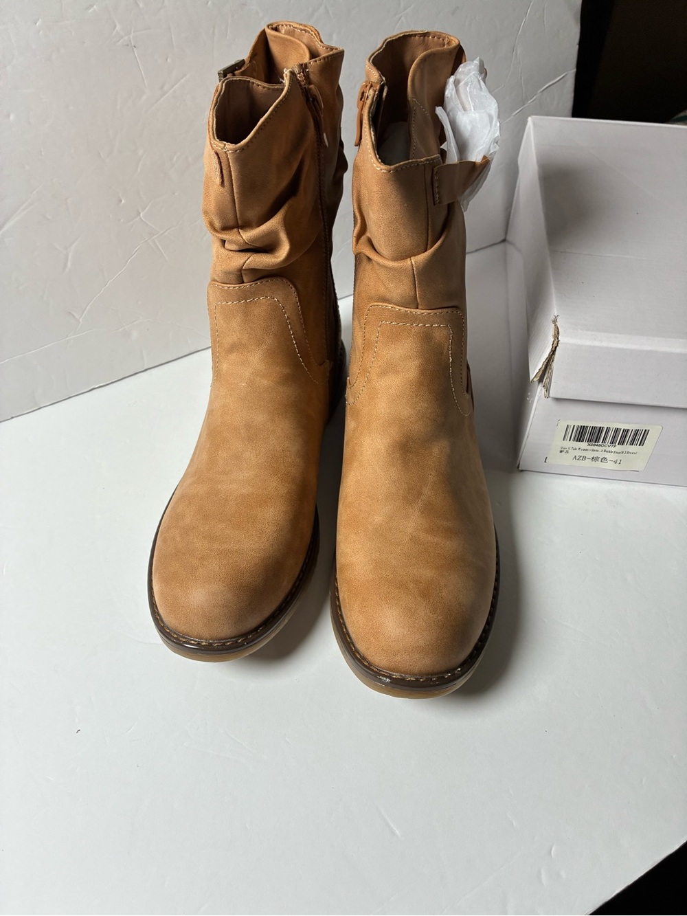 Women's Tan Mid-Calf Slouchy Heeled Boots